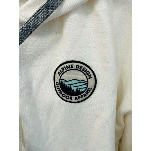 Alpine Design White Cropped Hoodie Womens L Full Zip Embroidered Logo Sweatshirt - Picture 2 of 4